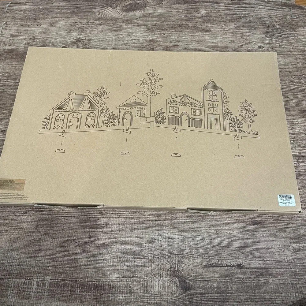Crate & Barrel 3-Piece Laser Cut Wood Village Set in Original Box (2015)